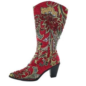 Red brocade Helens Heart Boot